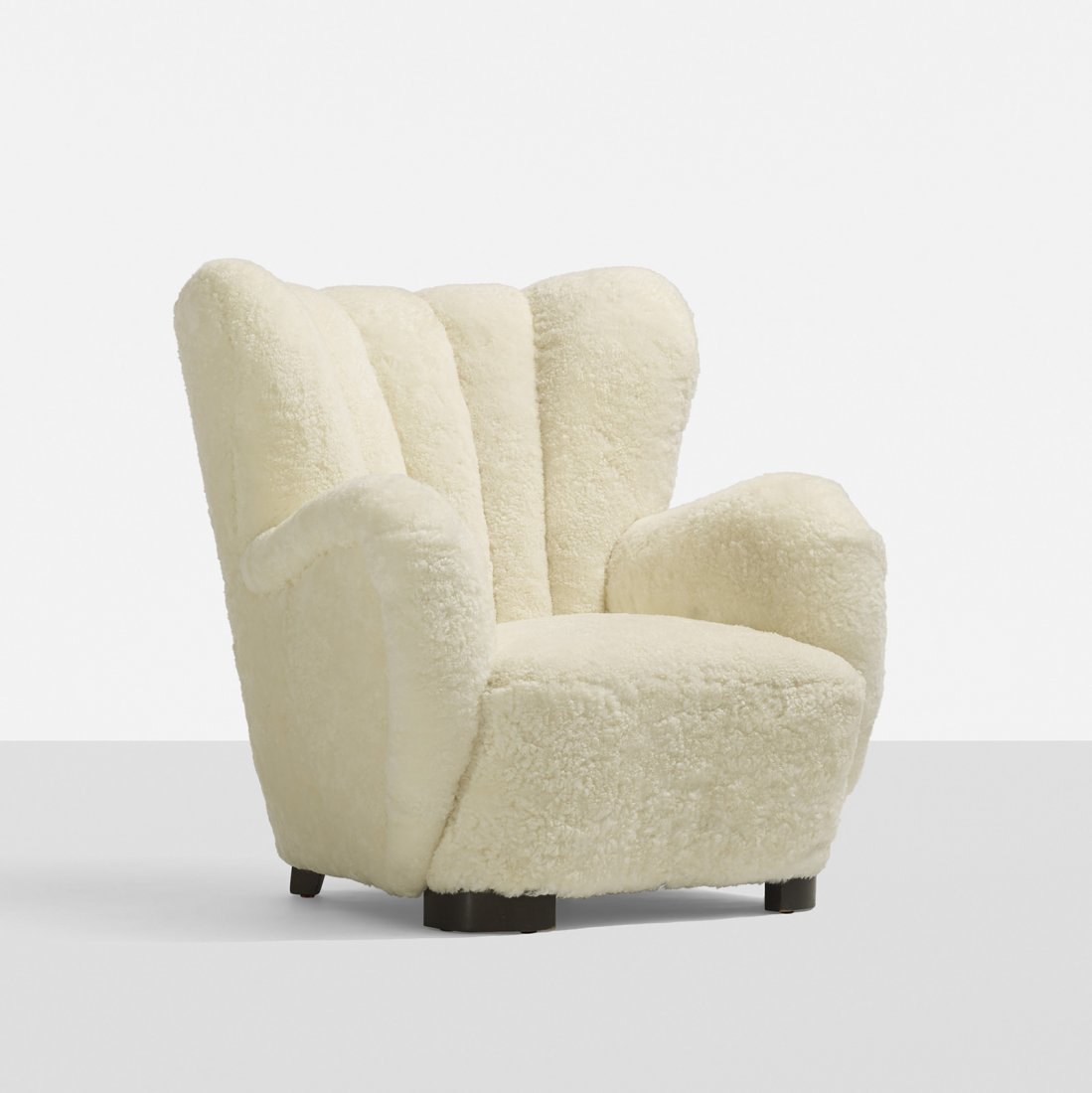 Flemming Lassen, attribution lounge chair: Flemming Lassen, attribution lounge chair Denmark, c. 1935 sheepskin, stained beech 35 w x 37 d x 37 h inches