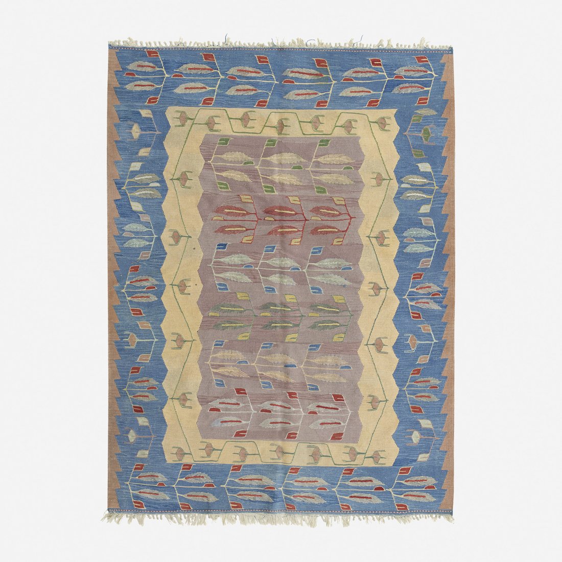 Scandinavian flatweave carpet: Scandinavian flatweave carpet c. 1950 hand-woven wool 67.5 w x 94.75 l inches