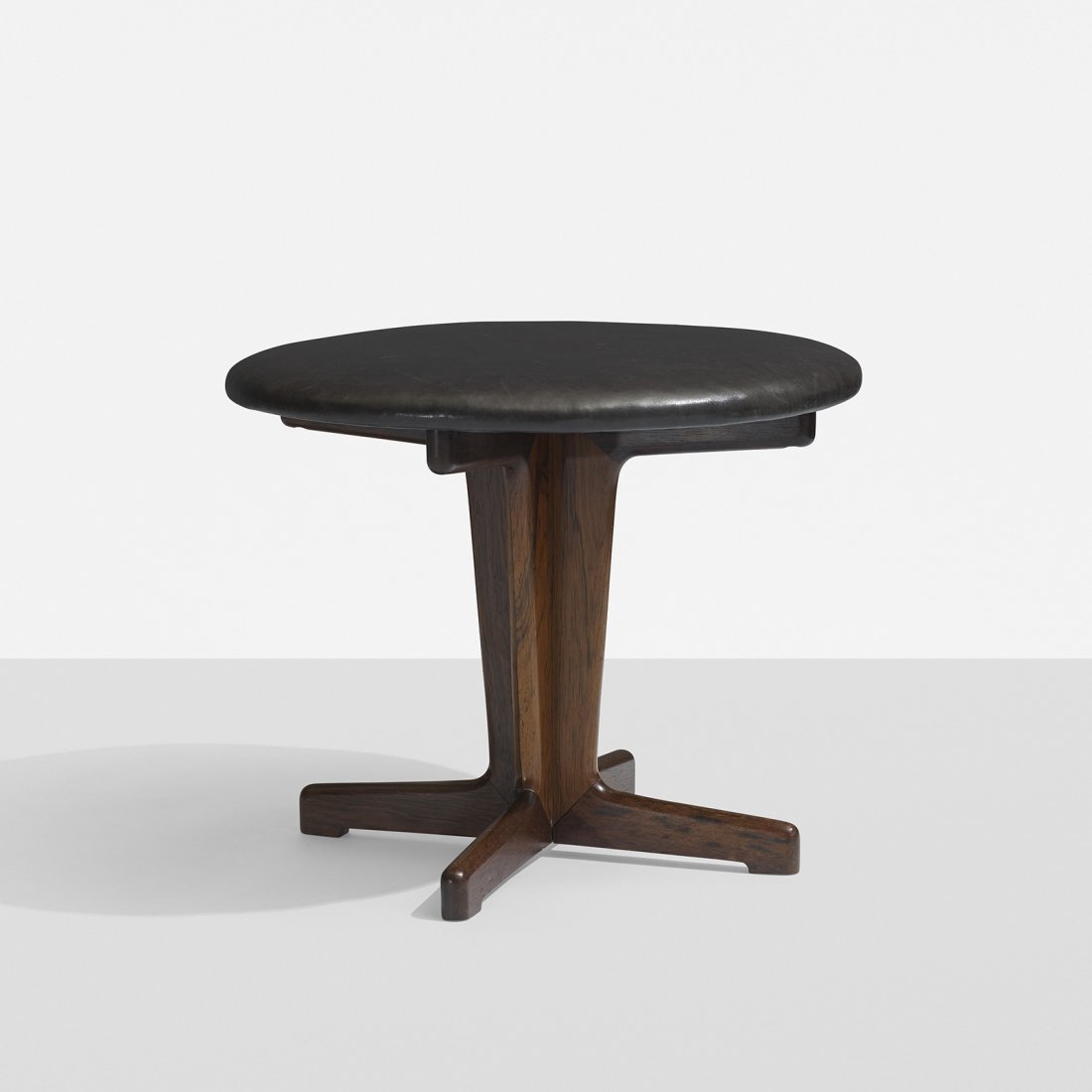 Grete Jalk stool: Grete Jalk stool P. Jeppesen Denmark, 1960 rosewood, leather 19 dia x 15.25 h inches