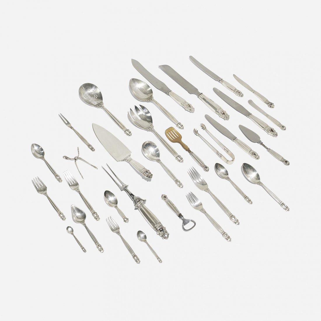 Johan Rohde Acorn silverware: Johan Rohde Acorn silverware Georg Jensen Denmark, 1906 sterling silver, stainless steel Complete eleven piece service for fourteen with fifty-one additional pieces and serving utensils; 205 pieces to