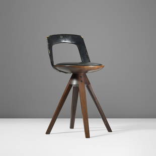 Tove and Edvard Kindt-Larsen stool: Tove and Edvard Kindt-Larsen stool Thorald Madsen Snedkeri Denmark, 1957 rosewood, leather, brass 12.75 w x 13.5 d x 24.75 h inches Signed with applied brass manufacturer's label to underside: [Thoral