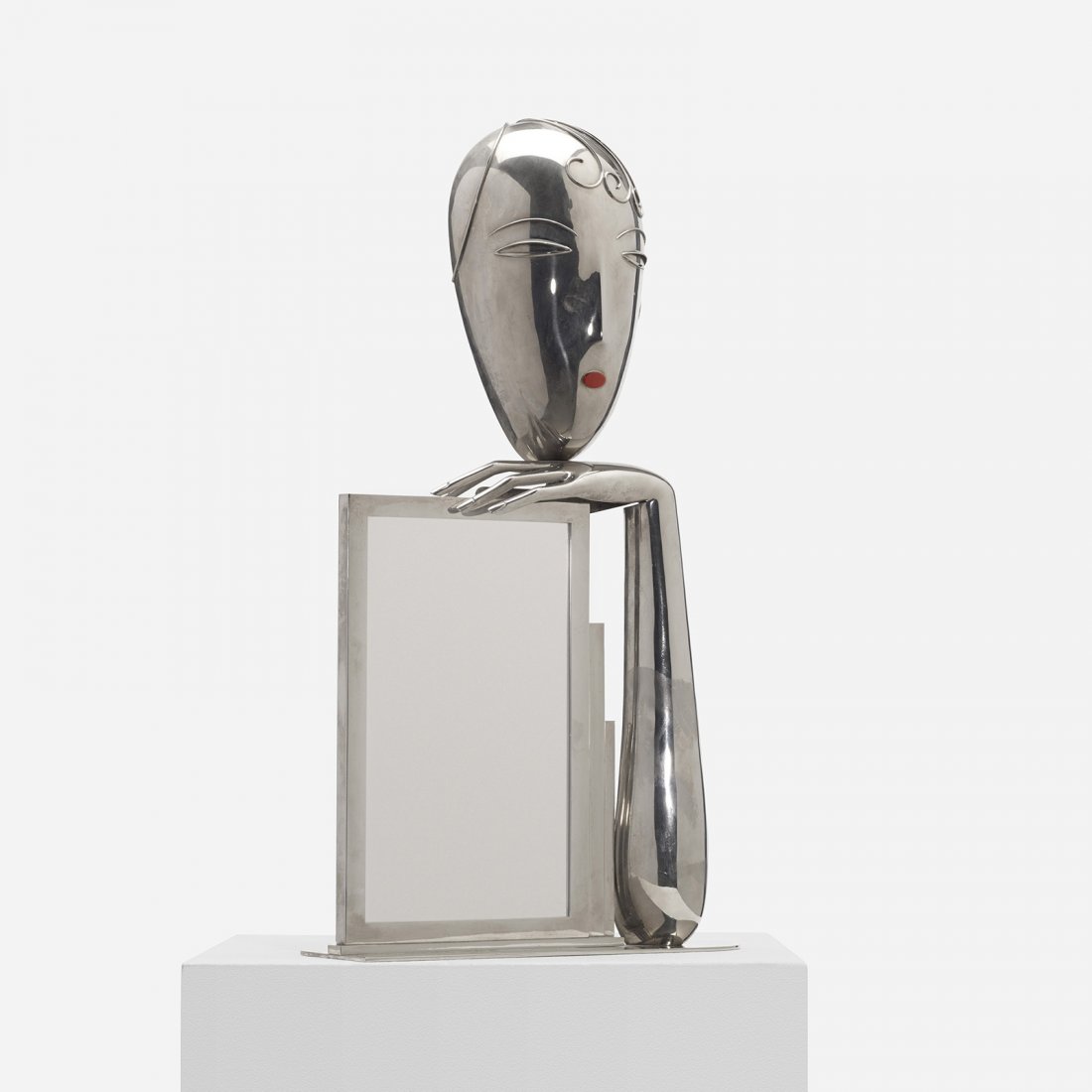 Franz Hagenauer table mirror: Franz Hagenauer table mirror Hagenauer Werkstätte Austria, c. 1935 nickel-plated brass, mirrored glass, coral 12.25 w x 4 d x 23 h inches Signed with impressed manufacturer's mark to underside: [Hage