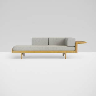 Atelier de Recherche Plastique (ARP) daybed: Atelier de Recherche Plastique (ARP) daybed Huchers Minvielle France, 1955 oak, upholstery 90.5 w x 33.75 d x 25.5 h inches