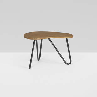 Pierre Guariche Prefacto occassional table: Pierre Guariche Prefacto occassional table Airborne International France, 1950 oak, enameled steel 27.25 w x 20 d x 16 h inches Literature: Les Décorateurs des Années 50, Favardin, ppg. 214-215