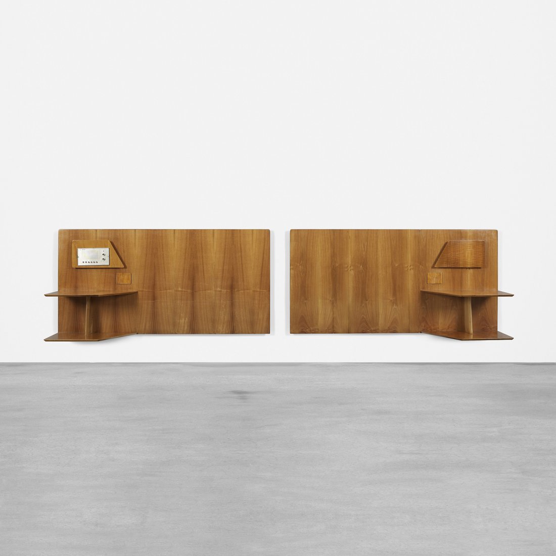 Gio Ponti pair of headboards from Royal Hotel, Naples: Gio Ponti pair of headboards from Royal Hotel, Naples Giordano Chiesa Italy, 1955 ash, aluminum 63.75 w x 17 d x 32.5 h inches Exhibited: Camere D'Artista: Italian Design 1930-1960, 24 July - 14 Septe
