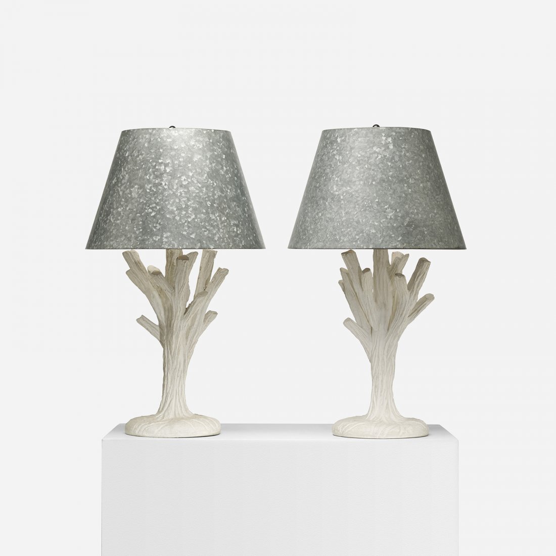 John Dickinson rare table lamps, pair: John Dickinson rare table lamps, pair USA, c. 1975 painted cast plaster, galvanized steel 19.5 dia x 33 h inches Provenance: Acquired from the John Dickinson showroom | Private collection