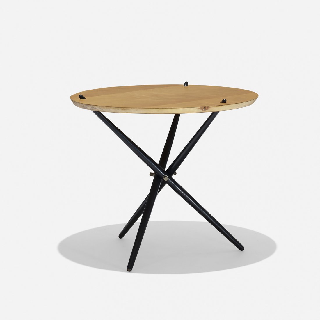 Hans Bellmann occasional table: Hans Bellmann occasional table Knoll Associates Switzerland, 1948 birch, lacquered wood, brass 23.5 dia x 20.75 h inches Literature: Knoll: A Modernist Universe, Lutz, pg. 119 What Modern Was: Design