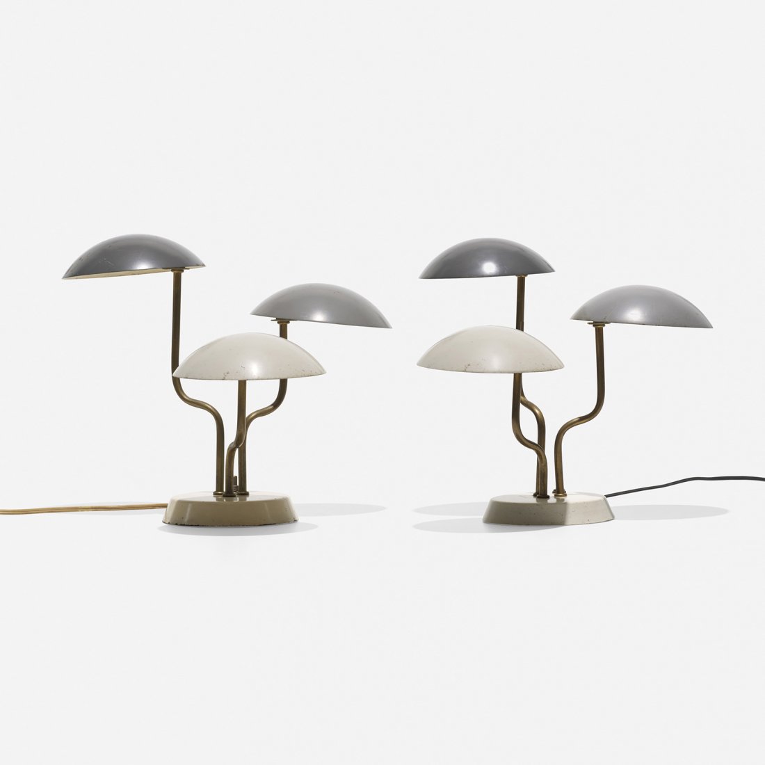 Lightolier table lamps, pair: Lightolier table lamps, pair USA, c. 1955 enameled steel, brass 11 dia x 11.25 h inches