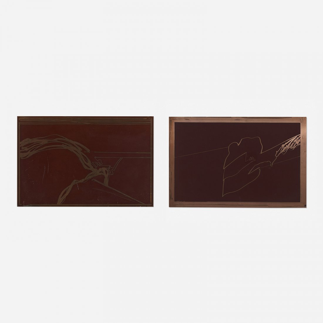 Richard Hunt Untitled (two works): Richard Hunt Untitled (two works) USA, 1977 engraved and painted copper, engraved and painted plastic 12 h x 16 w inches Signed and dated to lower left corner of one example 'R Hunt 77'. Provenance: W