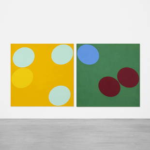 Oli Sihvonen Double Matrix Orange - Green (diptych): Oli Sihvonen Double Matrix Orange - Green (diptych) USA, 1967 oil on canvas 84 h x 84 w inches Signed, titled and dated to verso of both examples 'Oli Sihvonen 1967 Double Matrix Orange-Green'. Litera