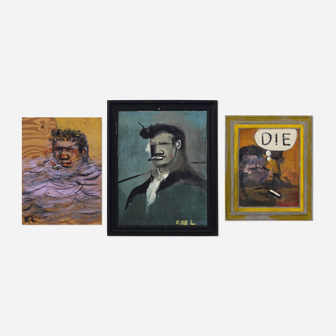 Robert Loughlin Three Works: Robert Loughlin Untitled, Our First President and Phisters Mother (three works) USA, c. 2002 acrylic on canvas, acrylic on board 42 h x 31.5 w inches Signed to lower left of one work 'RL'. Signed to l
