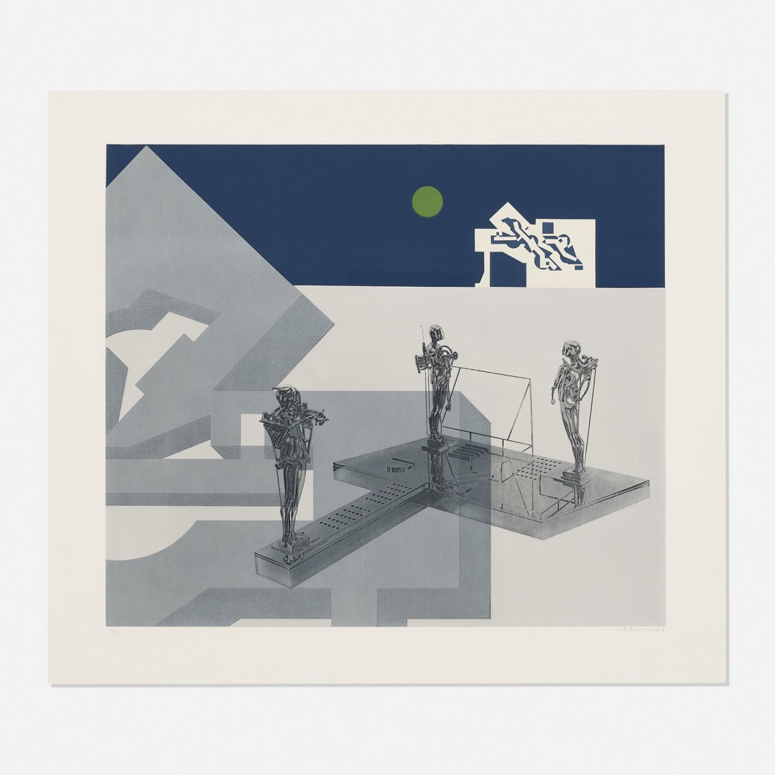 Ernest Trova Study/Falling Man (Green Sun): Ernest Trova Study/Falling Man (Green Sun) USA, 1978 etching and aquatint on paper 33.75 h x 29.5 w inches Signed, numbered and dated to lower edge '58/90 E. Trova 78'. This work is number 58 of the e