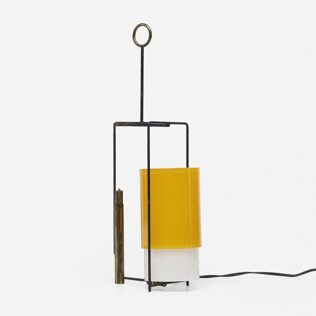 Angelo Lelli table lamp: Angelo Lelli table lamp Arredoluce Italy, c. 1955 acrylic, brass, enameled steel, enameled brass, nylon string 4.5 w x 6.25 d x 16.75 h inches