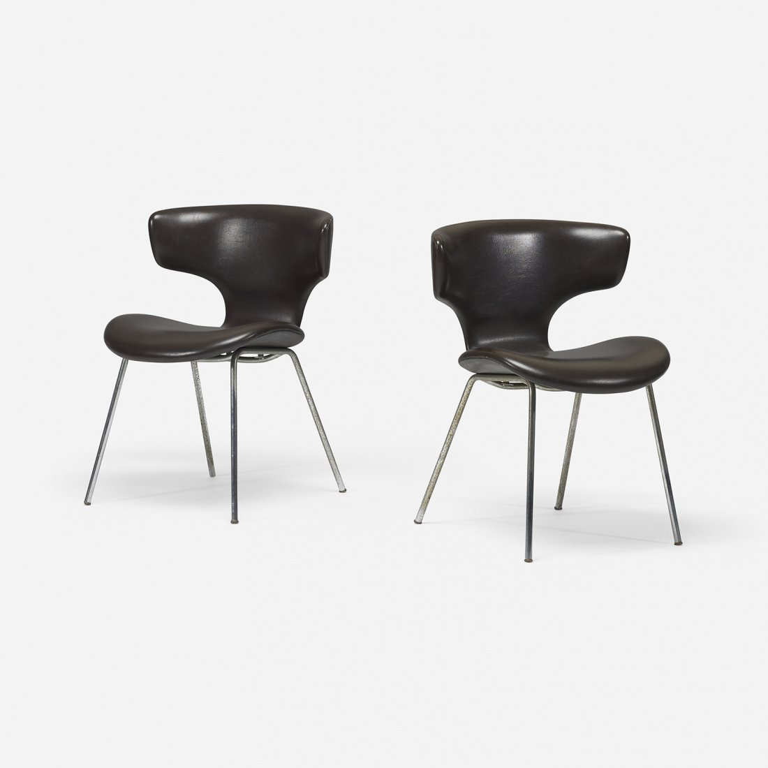 Isamu Kenmochi chairs model S-3048M, pair: Isamu Kenmochi chairs model S-3048M, pair Tendo Mokko Japan, 1961 leather, chrome-plated steel, rubber 21 w x 20.5 d x 27.5 h inches Literature: Tendo Mokko, Yanagi, ppg. 108-113