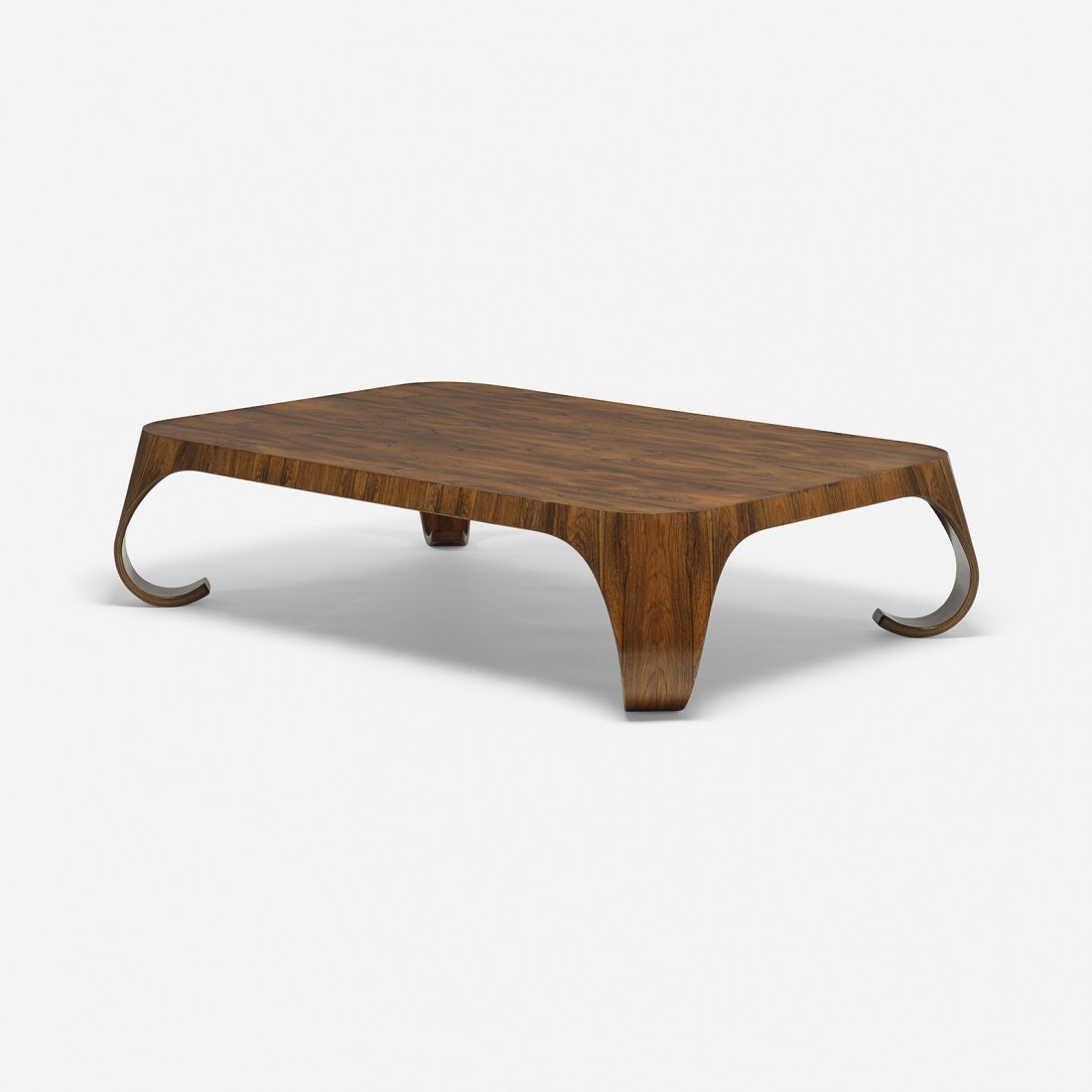 Isamu Kenmochi coffee table: Isamu Kenmochi coffee table Tendo Mokko Japan, c. 1965 rosewood 55 w x 40 d x 13 h inches Signed with applied manufacturer's label to underside: [Tendo]. Literature: Japanese Modern, Mori, pg. 143