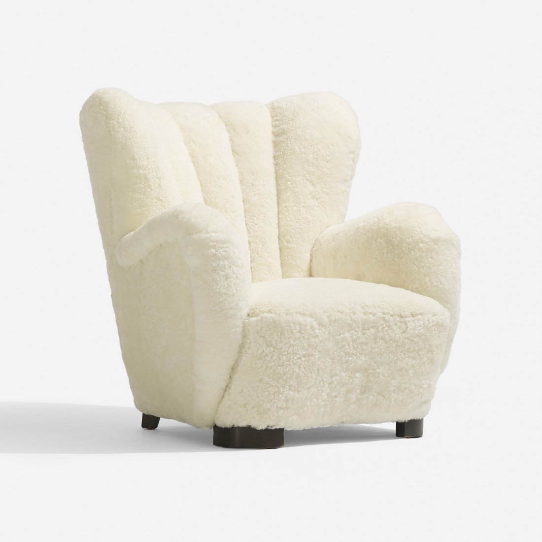 Flemming Lassen, attribution lounge chair: Flemming Lassen, attribution lounge chair Denmark, c. 1935 sheepskin, stained beech 35 w x 37 d x 37 h inches