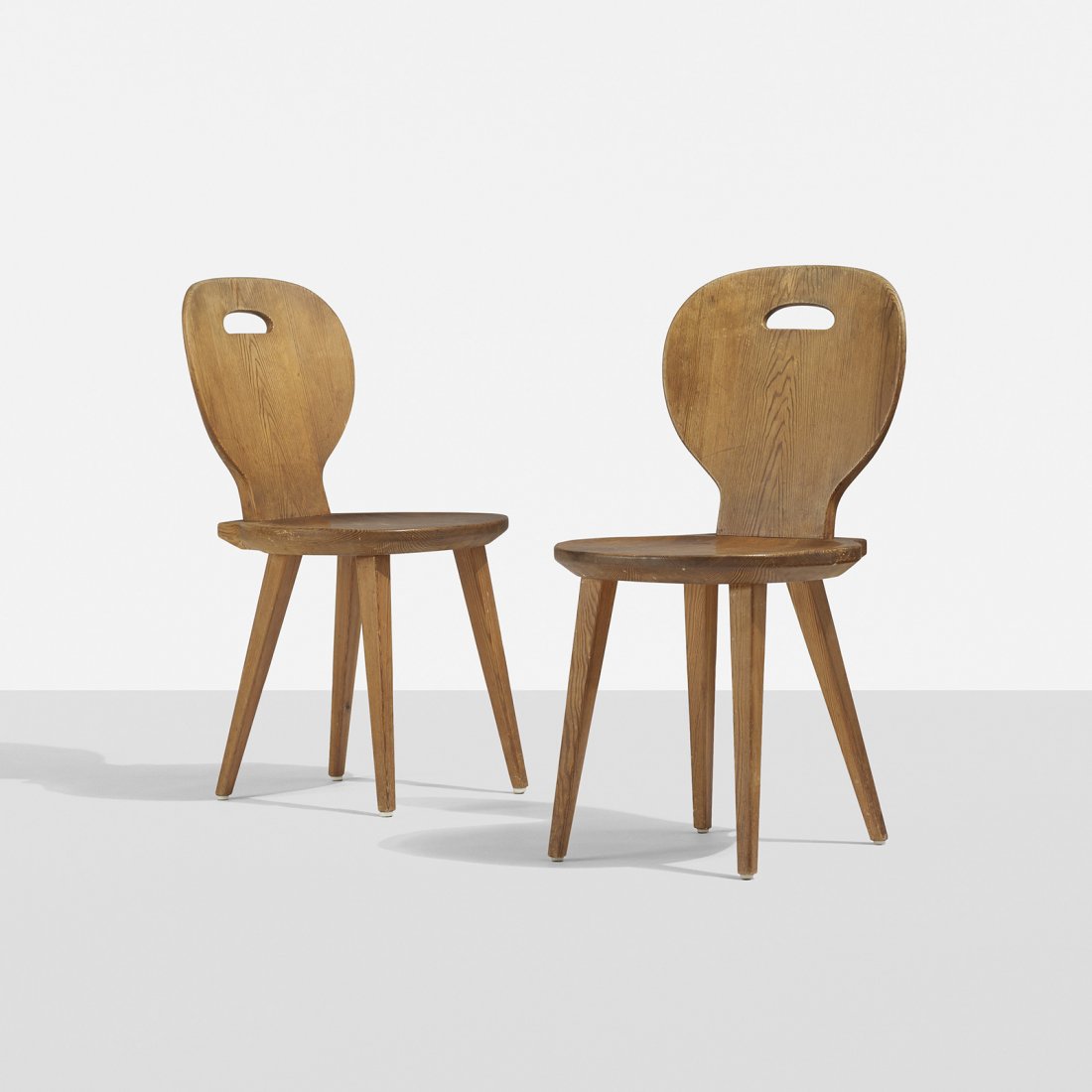 Carl Malmsten Sorgarden chairs, pair: Carl Malmsten Sorgarden chairs, pair Karl Andersson & Soner Sweden, 1963 stained pine 17.25 w x 18.5 d x 33 h inches Branded signature to underside of each example: [CM].
