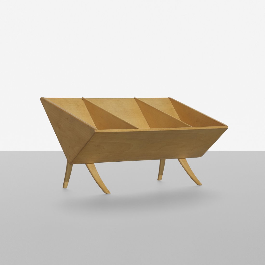 Bruno Mathsson book crib: Bruno Mathsson book crib Firma Karl Mathsson Sweden, 1941/1967 ash, birch plywood 19.75 w x 11 d x 10.5 h inches Signed with branded manufacturerâ€™s mark to underside: [Firma Karl Mathsson Made