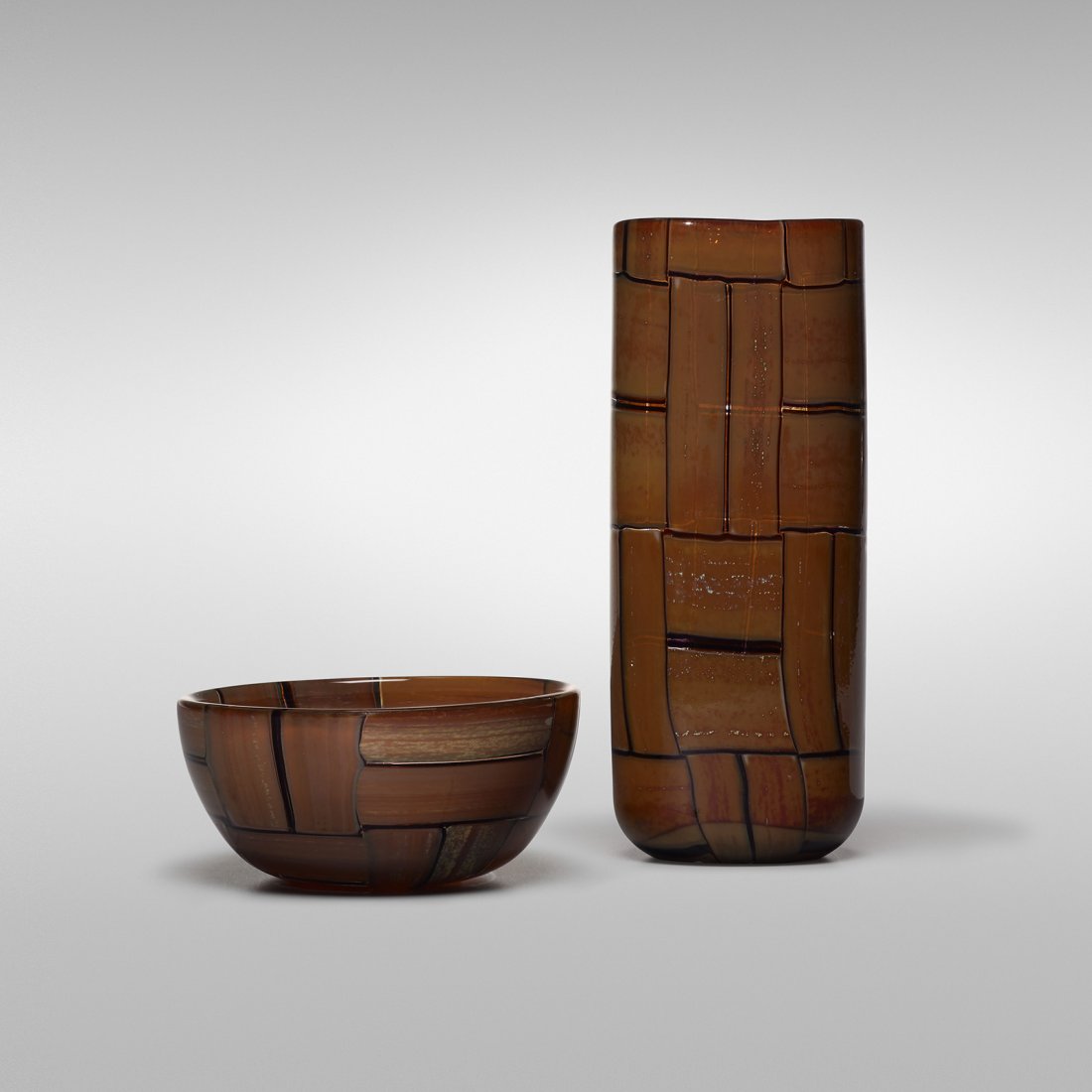 Ercole Barovier Tessere Ambra bowl and vase (1 of 1)
