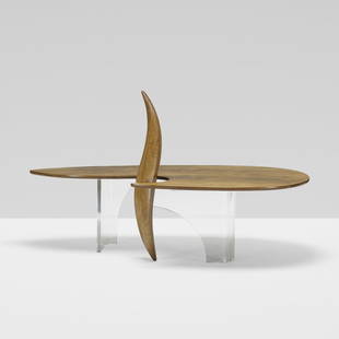 Michael Coffey Encounter coffee table: Michael Coffey Encounter coffee table USA, 1979 African mozambique, Plexiglas 60 w x 29 d x 35 h inches This work is from the edition of three. Incised signature to underside: [M Coffey]. Provenance: