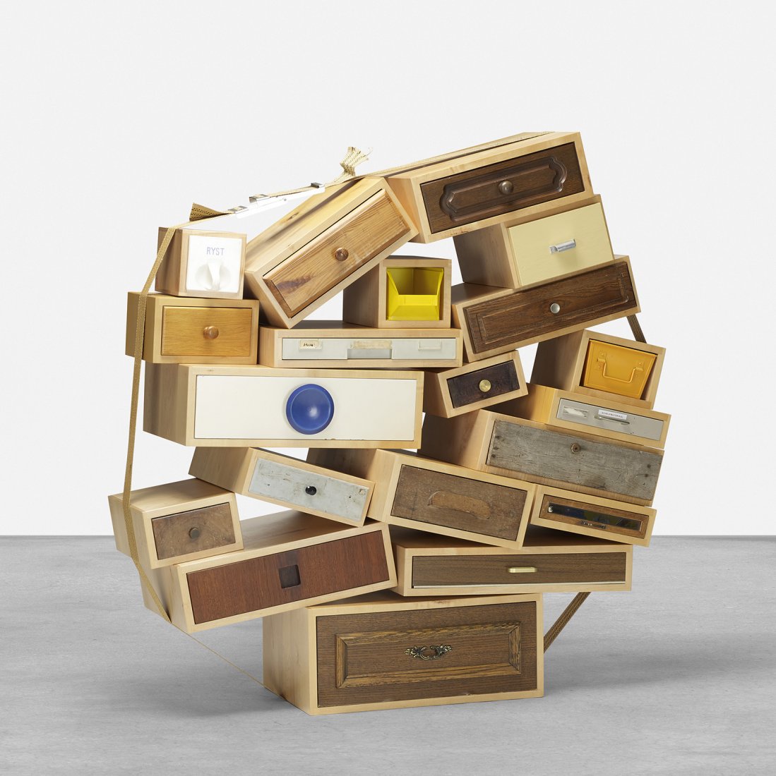 Tejo Remy You Can't Lay Down Your Memories: Tejo Remy You Can't Lay Down Your Memories Droog The Netherlands, c. 1991 vintage drawers, maple, nylon, steel 52 w x 25 d x 60 h inches Measurements are approximate and vary with installation. This w