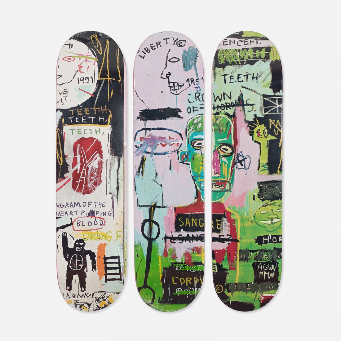Jean-Michel Basquiat skateboard decks, set of three (1 of 1)
