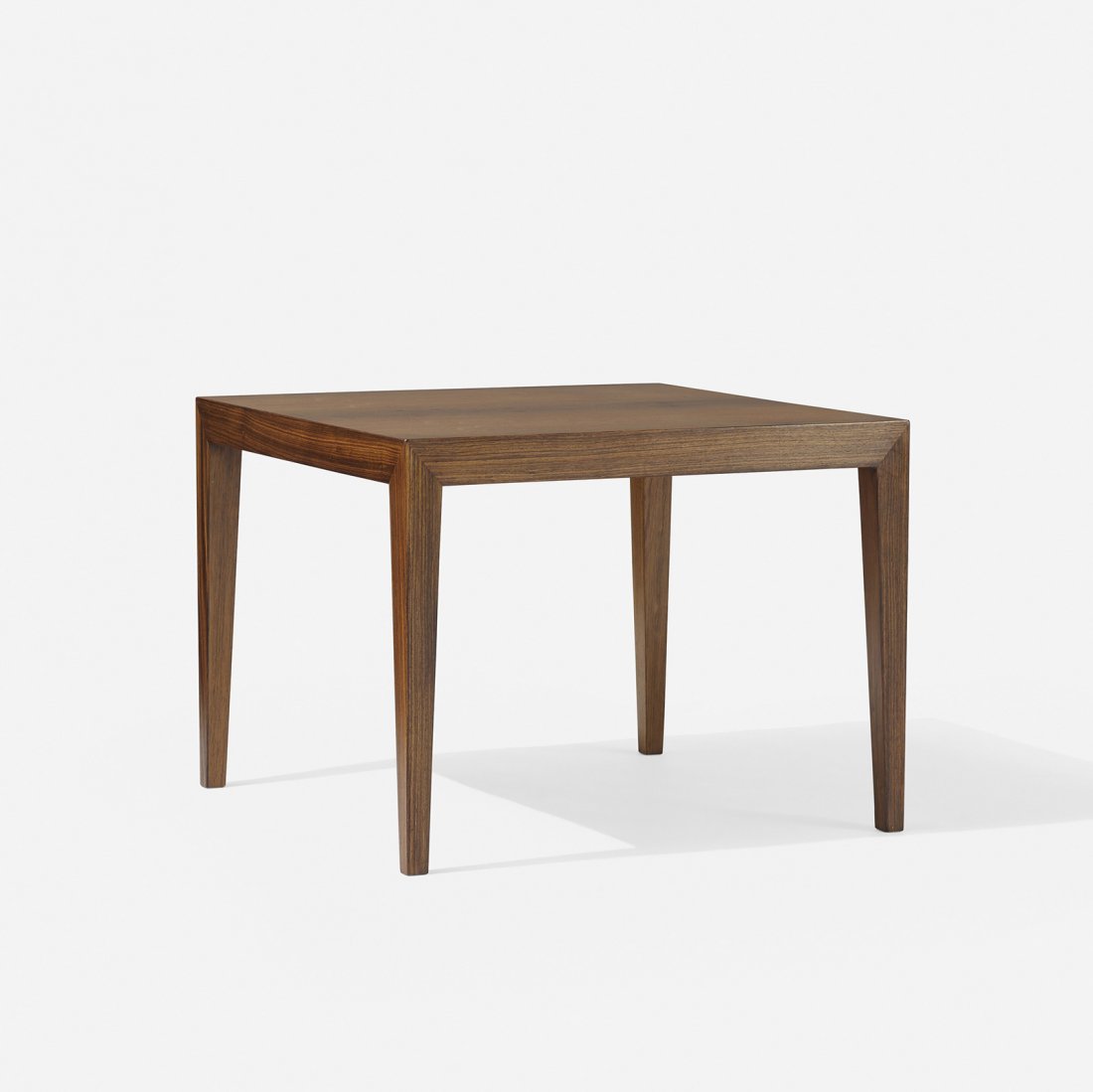 Severin Hansen occasional table: Severin Hansen occasional table Haslev M¿belsnedkeri A/S Denmark, c. 1965 rosewood 26 w x 26 d x 20 h inches Signed with applied manufacturer's label and Danish control tag to underside.