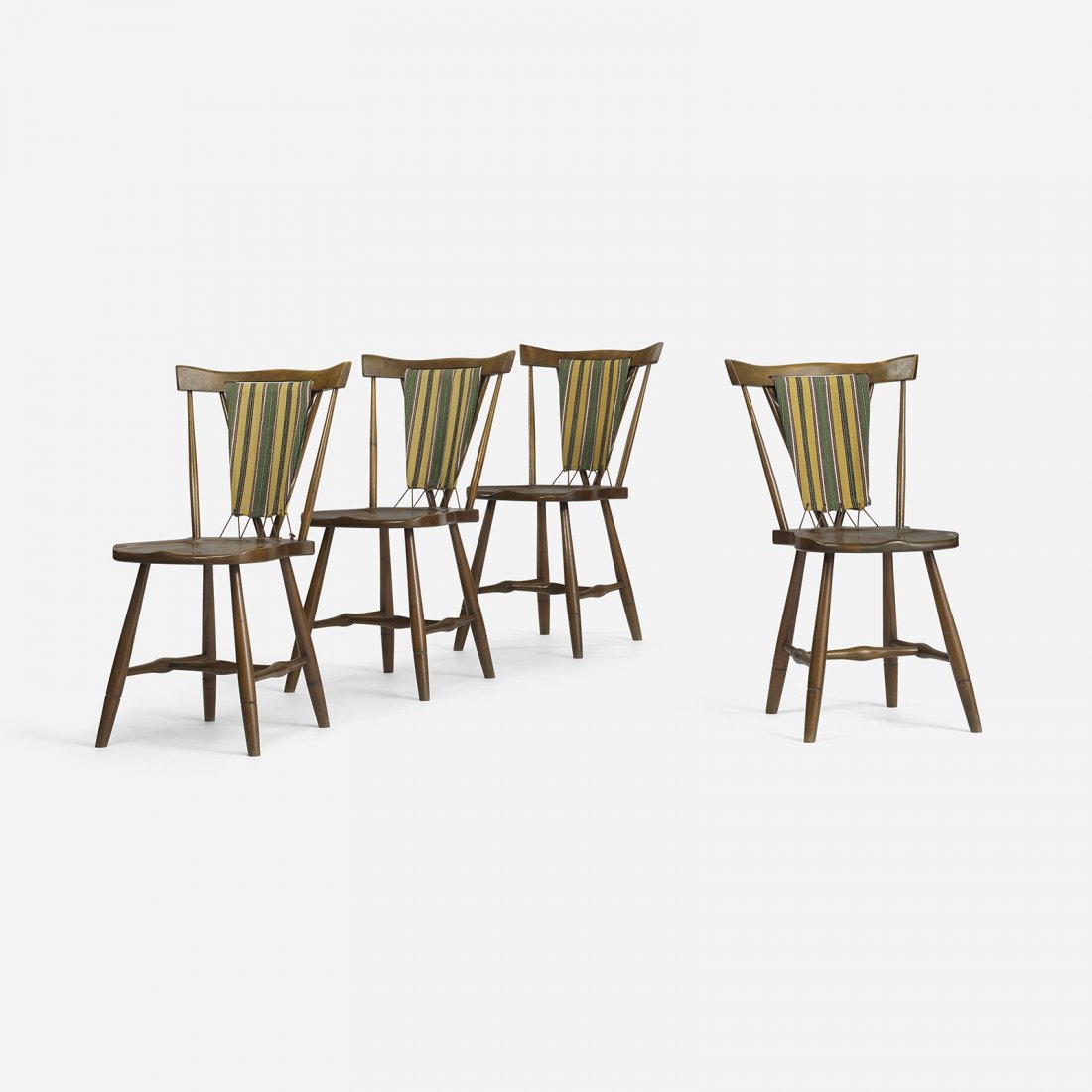 Eva Koppel chairs, set of four: Eva Koppel chairs, set of four Slagelse MÀbelv_rk Denmark, 1947 carved beech, upholstery, cord 18.25 w x 21 d x 31.25 h inches