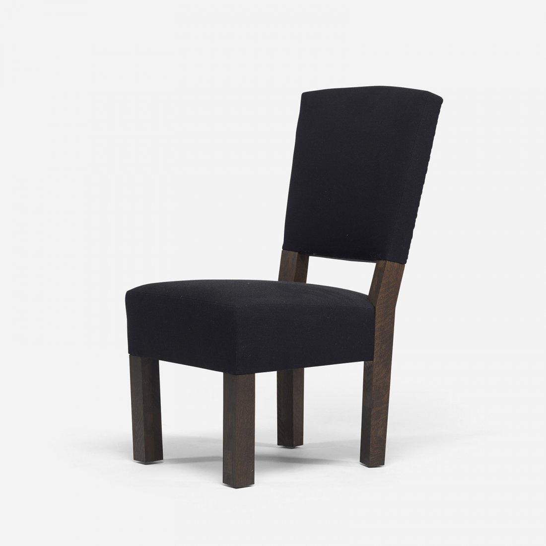 Roy McMakin dining chair: Roy McMakin dining chair Domestic Furniture Company USA, 2005 ebonized oak, upholstery 19.5 w x 26 d x 39 h inches Signed with applied fabric manufacturer's label to underside: [Domestic Furniture Com
