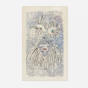 Rolf Nesch Face: Rolf Nesch Face Germany/Norway, 1966 relief etching on paper 21 h x 12 w inches Signed and numbered to lower margin '1/5 Rolf Nesch'. This work is number 1 from the edition of 5.
