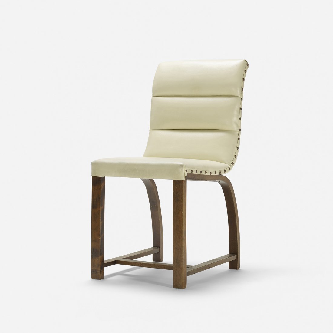 Gilbert Rohde, attribution chair: Gilbert Rohde, attribution chair USA, c. 1935 stained beech, vinyl, brass 16 w x 21 d x 32 h inches