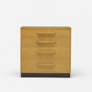 Eliel  Saarinen and Pipsan Swanson Saarinen cabinet: Eliel Saarinen and Pipsan Swanson Saarinen cabinet Johnson Furniture Company USA, c. 1948 walnut, aluminum 30 w x 21 d x 30 h inches Cabinet features four drawers. Signed with branded manufacturer's m