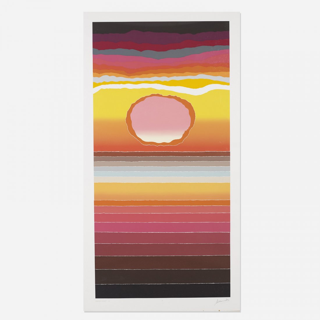 Arthur Secunda Hawaiian Sunset: Arthur Secunda Hawaiian Sunset 1978 serigraph on paper 71 h x 39 w inches Signed, titled and numbered to lower margin 'Secunda AP'.This work is an artist proof aside from the edition of 90. Proceeds b