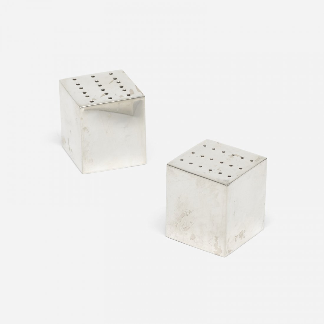 Russel Wright salt and pepper shakers for the Met: Russel Wright salt and pepper shakers for the Metropolitan Museum of Art USA, 1933/1993 sterling 1 w x 1 d x 1 h inches Signed with impressed manufacturer's and touchmarks to underside of each example
