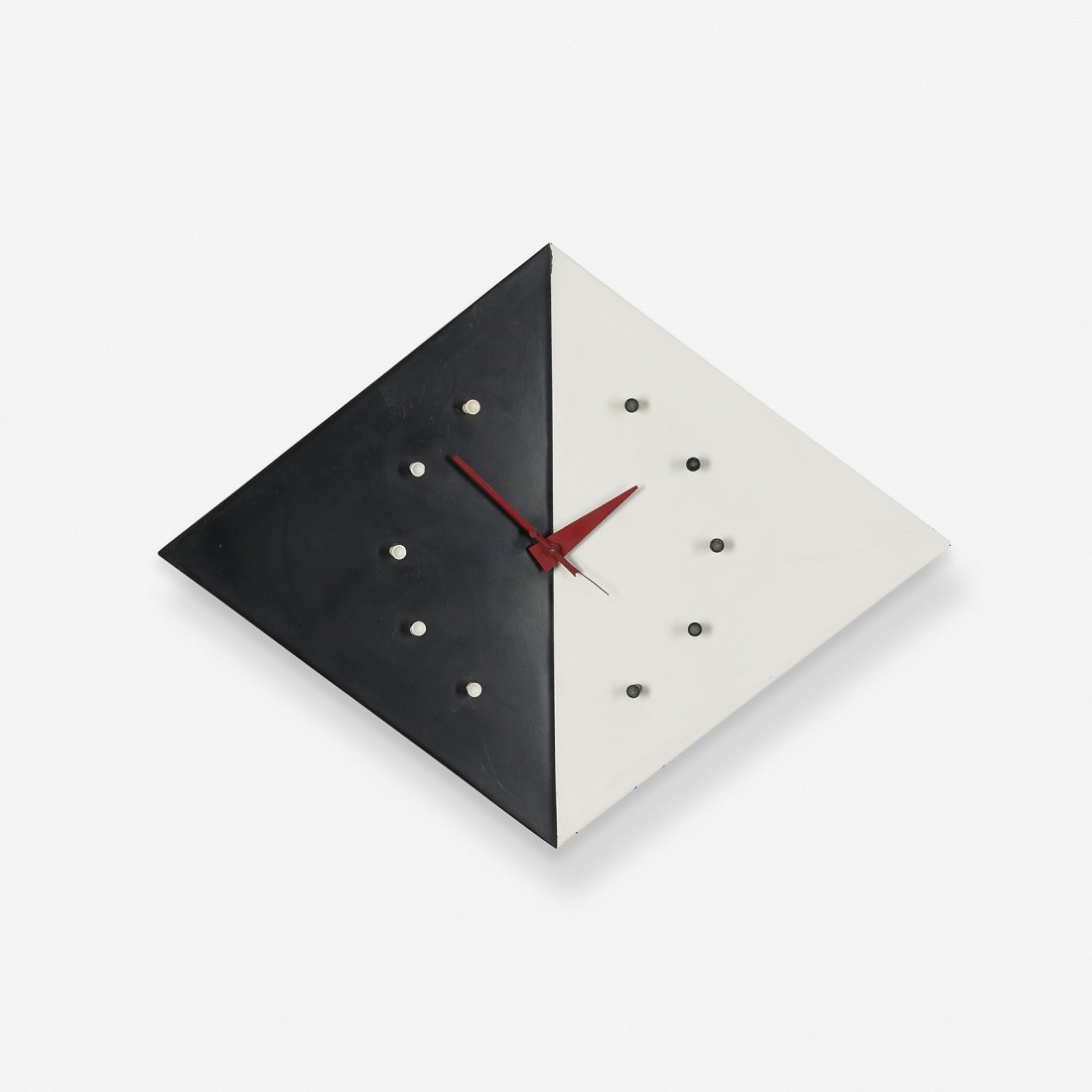 George Nelson & Associates Kite wall clock, model 2201D: George Nelson & Associates Kite wall clock, model 2201D Howard Miller Clock Company USA, 1952 enameled steel, lacquered wood, enameled aluminum 21.25 w x 5 d x 16.5 h inches Literature: George Nelson: