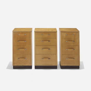 Saarinen, Swanson, and Saarinen Swanson three cabinets: Eliel Saarinen, J. Robert Swanson, Pipsan Saarinen Swanson set of three cabinets from the Flexible Home Arrangements series Johnson Furniture Company USA, 1939/1948 birch, walnut, aluminum 17 w x 21 d