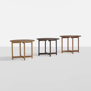 Arne Halvorsen occasional tables HX 70, set of three: Arne Halvorsen occasional tables model HX 70, set of three Rasmus Solberg Mobelverksted Norway, c. 1960 teak, mahogany, rosewood 27.75 dia x 22 h inches Provenance: Acquired directly from Rasmus Solbe