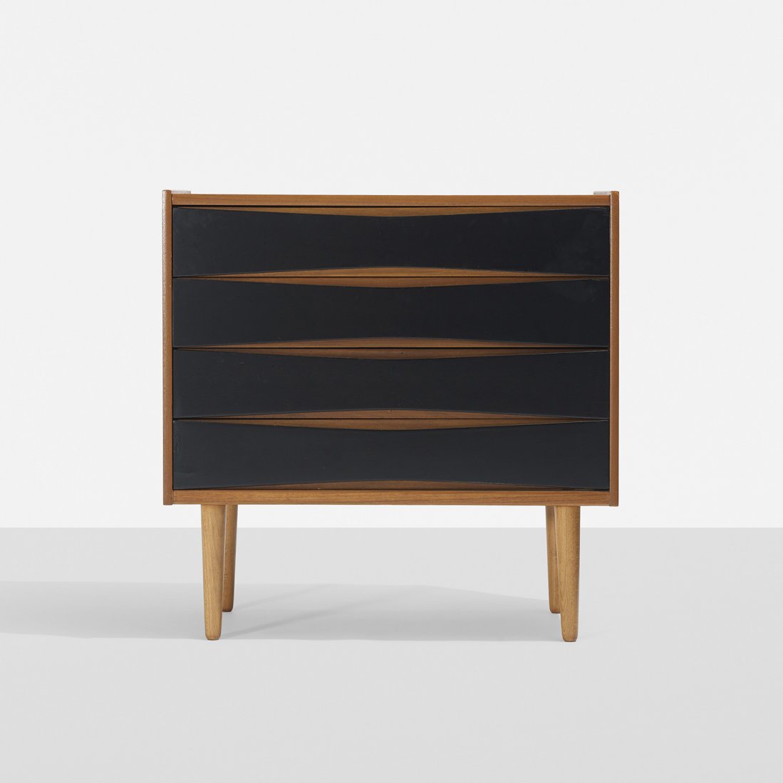 Arne Vodder cabinet: Arne Vodder cabinet Sibast Mobler Denmark, c. 1960 teak, lacquered wood 27.5 w x 14.5 d x 27.75 h inches Cabinet features four drawers.