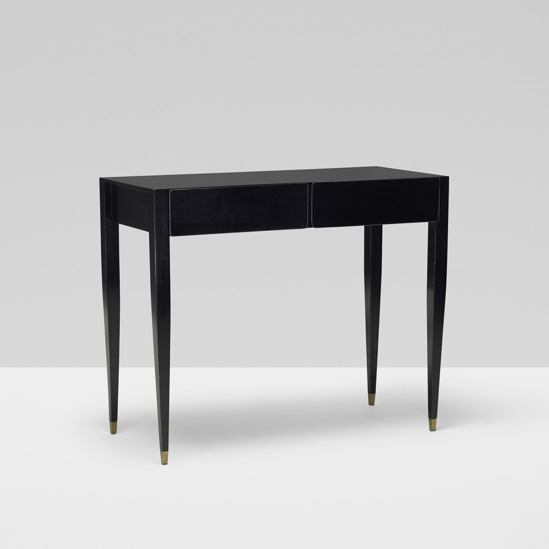 Gio Ponti console: Gio Ponti console Giordano Chiesa Italy, 1953 lacquered wood, brass 36.75 w x 17.75 d x 30.5 h inches Console features two drawers. Sold with a photocopy of a certificate of expertise issued by Lisa L