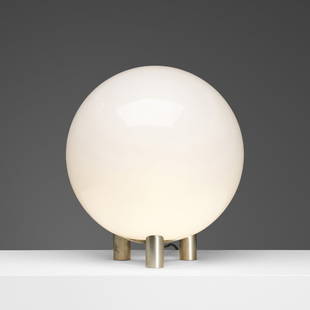 Roberto Menghi rare table lamp: Roberto Menghi rare table lamp Venini Italy, 1968 glass, nickel-plated brass 15 dia x 17.5 h inches Signed with impressed manufacturer's mark to underside of base: [Venini Murano Made in Italy].
