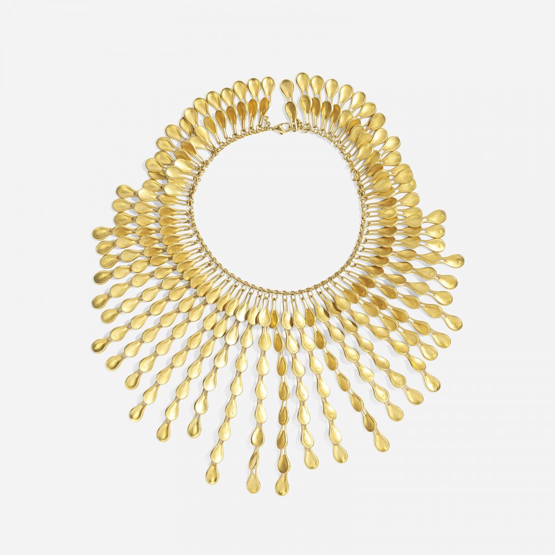 Robert Lee Morris Golden Petal Waterfall necklace: Robert Lee Morris Golden Petal Waterfall necklace A 24 karat gold-plated bib style necklace. Signed 'Robert Lee Morris 1989'. Necklace measures 18.5 inches in length.