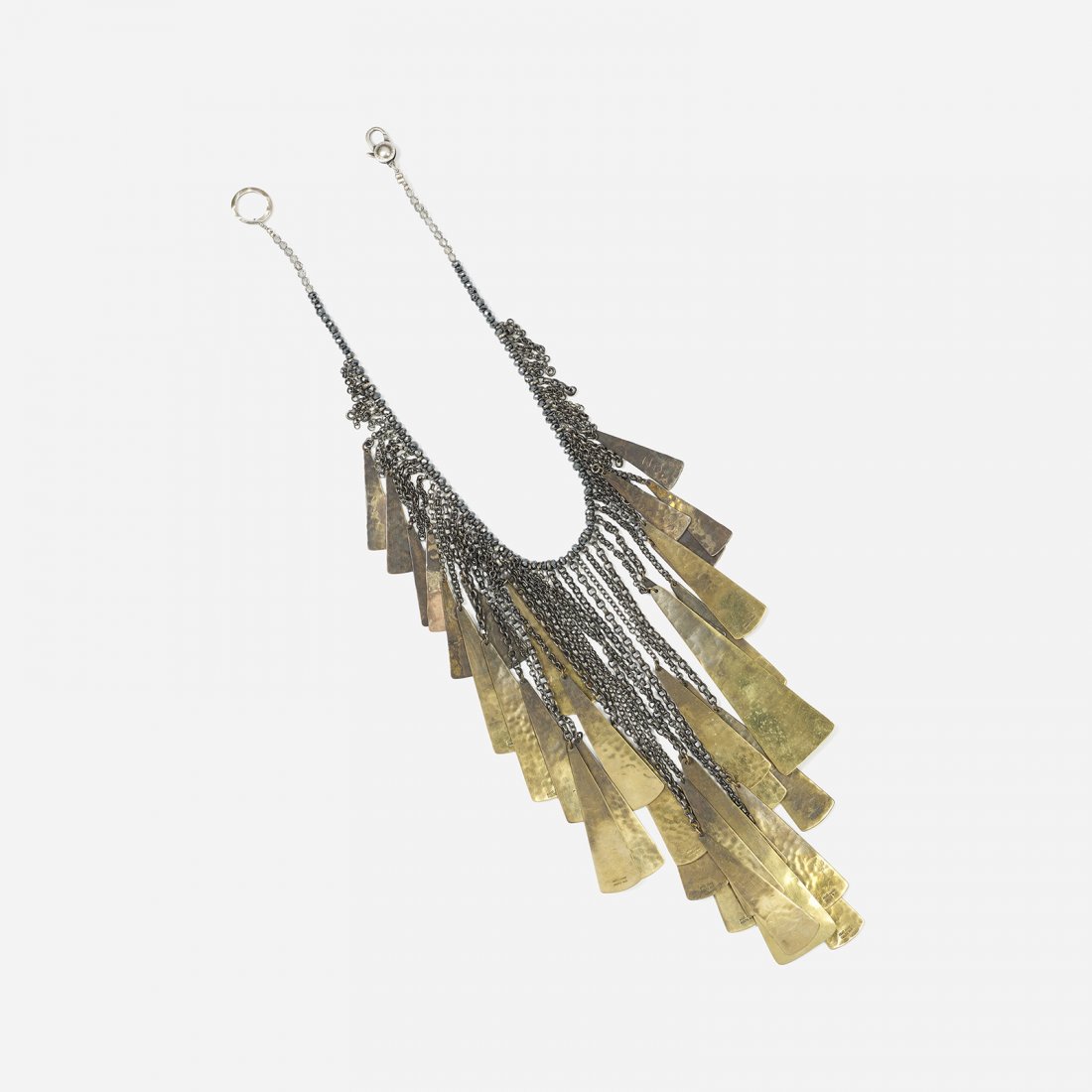 Robert Lee Morris Fading Waterfall necklace: Robert Lee Morris Fading Waterfall necklace A brass and sterling silver necklace commissioned by In Style magazine for a 2001 editorial. Morris was asked to create jewelry that illustrated light comin