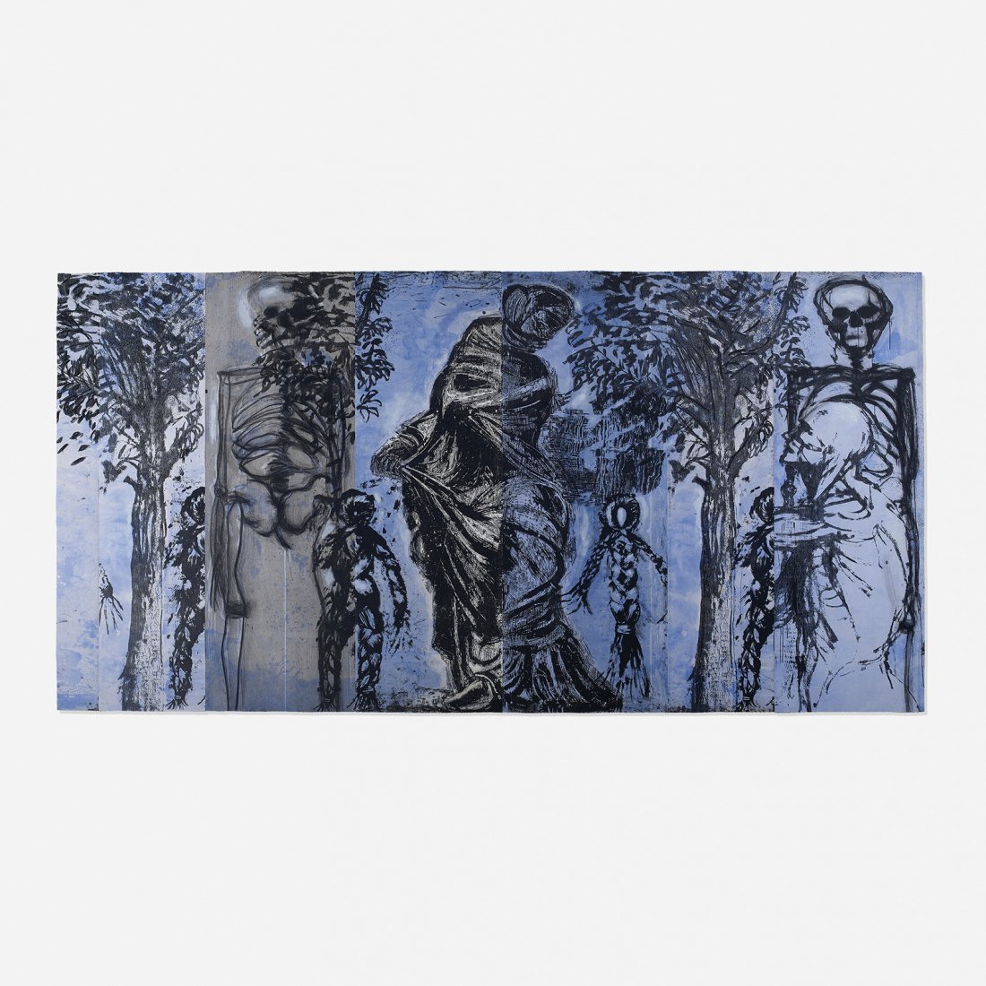 Jim Dine Youth and the Maiden (triptych): Jim Dine Youth and the Maiden (triptych) USA, 1988 woodcut, soft-ground etching, spit-bite etching, acrylic on Arches paper 78.5 h x 139.5 w inches Signed, numbered and dated to lower left 'Jim Dine 1