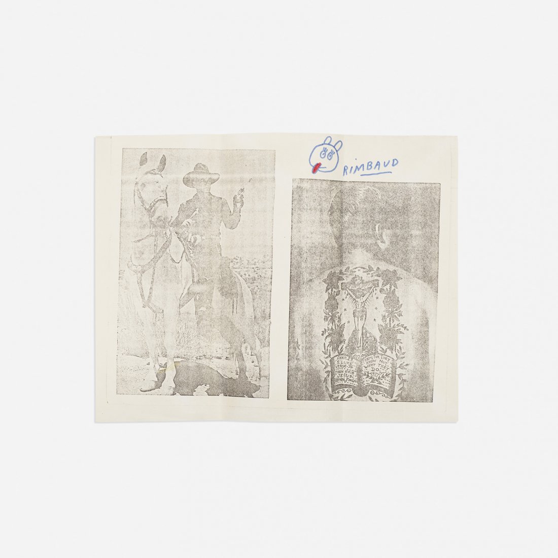 Ray Johnson Untitled (Rimbaud): Ray Johnson Untitled (Rimbaud) USA, c. 1972 ink on printed paper 8.5 h x 11 w inches Stamped signature to envelope 'Ray Johnson'. Sold with envelope addressed to Mr. Doty Curator.