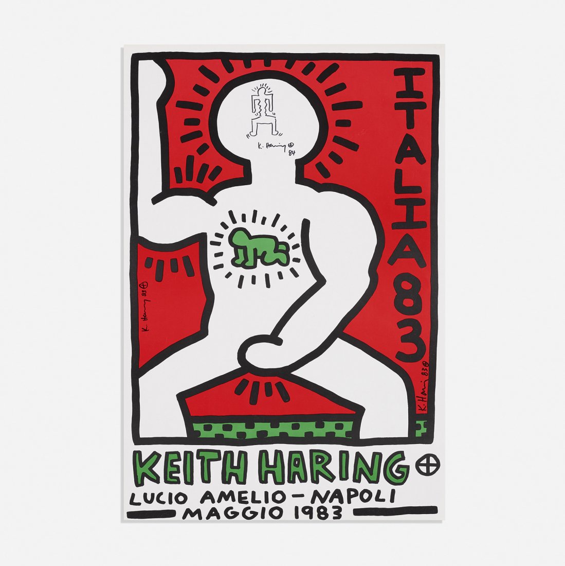 Keith Haring Lucio Amelio poster with drawing: Keith Haring Lucio Amelio poster with drawing USA, 1983/1984 lithograph on paper, ink on paper 27.5 h x 18.5 w inches Signed and dated to left edge 'K. Haring 83'. Signed and dated to face 'K. Haring