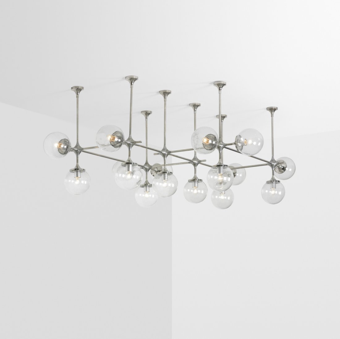 Peter Rockel, Module 1 light fixture: Peter Rockel Module 1 light fixture from the Palace of the Republic, East Berlin Kombinat LeuchtenbauGermany, 1975chrome-plated steel, aluminum, blown glass104 w x 82 d x 41 h in (264 x 208 x 104