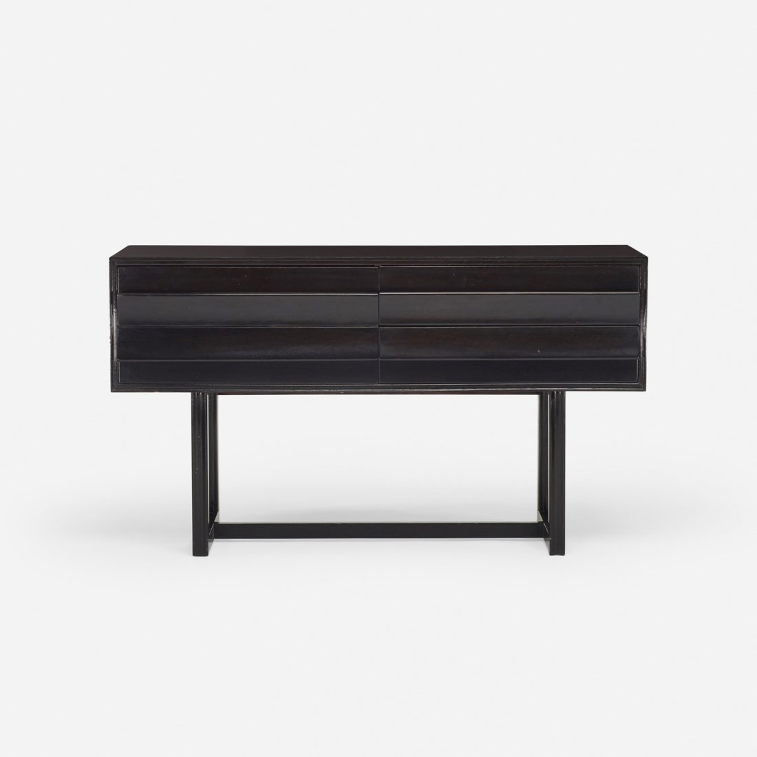 Paul Laszlo, console, model 1757: Paul Laszlo console, model 1757 Brown SaltmanUSA, c. 1950lacquered wood54.75 w x 19.75 d x 31.75 h in (139 x 50 x 81 cm) Cabinet features three drawers.