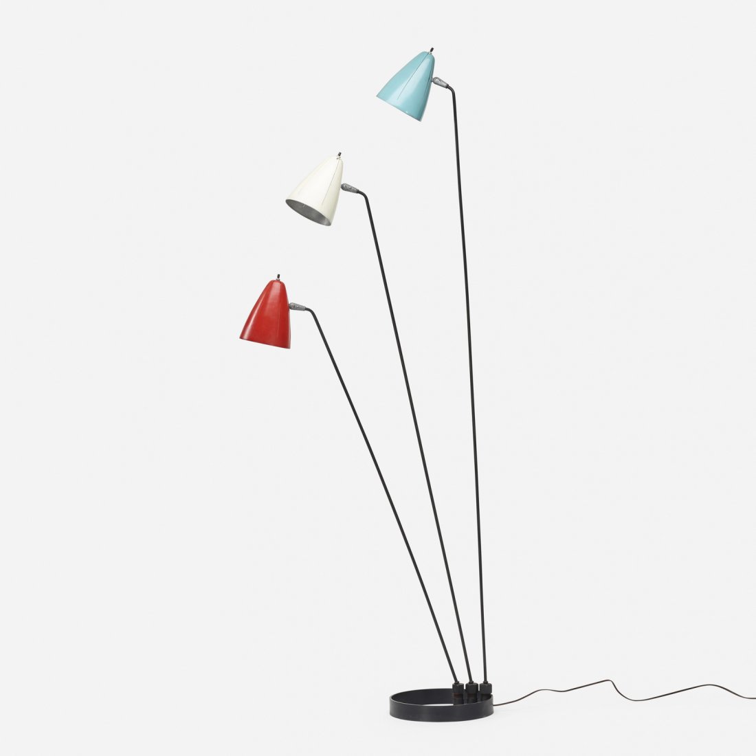 Ben Seibel, floor lamp: Ben Seibel floor lamp RaymorUSA, 1951enameled steel, enameled aluminum17.5 w x 16.5 d x 83 h in (44 x 42 x 211 cm)