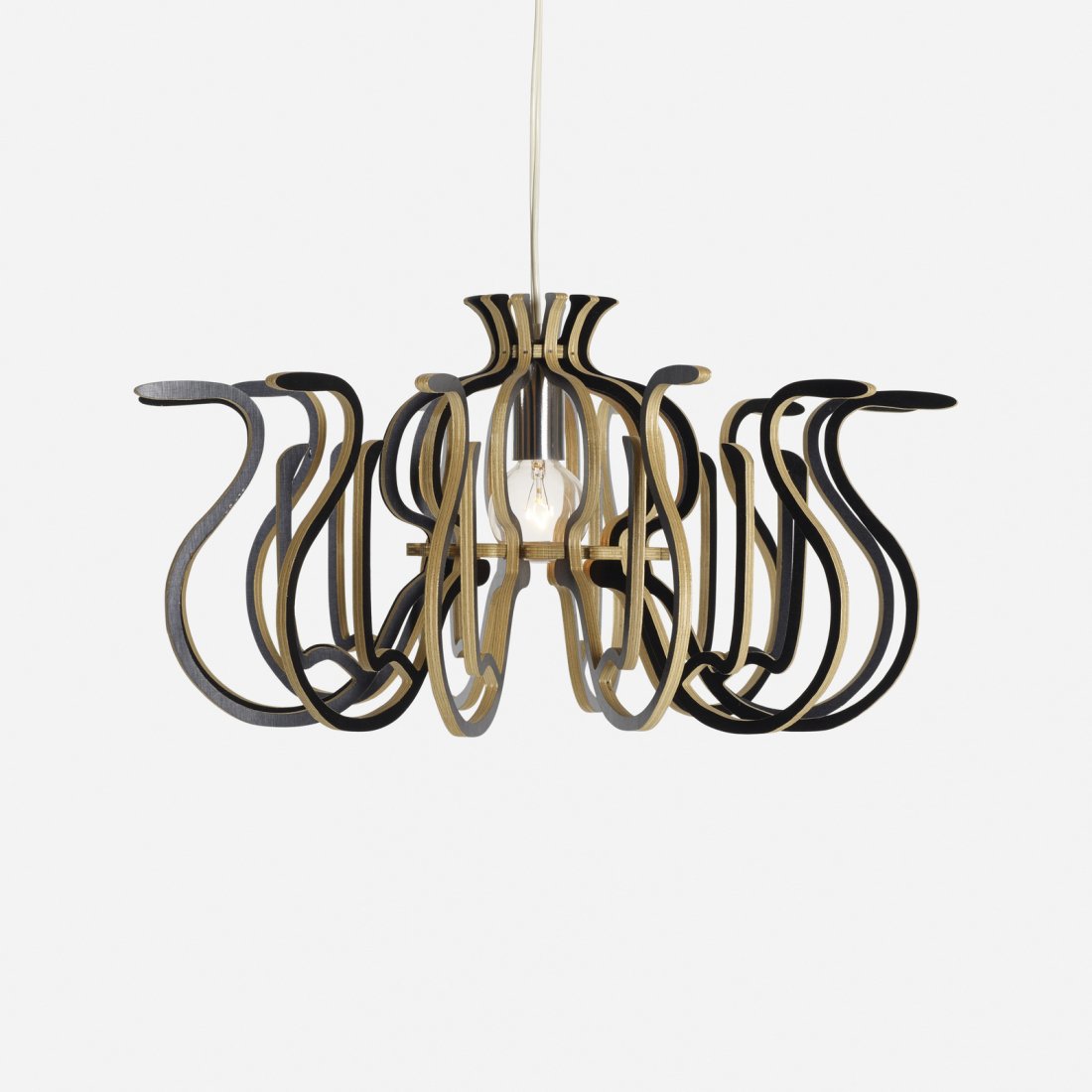 Jorge Pardo, Subscription ceiling lamp: Jorge Pardo Subscription ceiling lamp Cuba/USA, 2003laser-cut and laminated plywood, laminate, chrome-plated steel16 dia x 8.25 h in (41 x 21 cm)