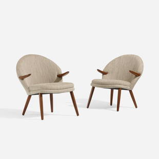 Kurt Olsen, lounge chairs, pair: Kurt Olsen lounge chairs, pair Glostrup MobelfabrikDenmark, c. 1960upholstery, teak31 h x 27.5 w x 27.5 d in (79 x 70 x 70 cm)